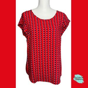 Red and Blue Polka Dot Cap Sleeve Blouse - Size Medium